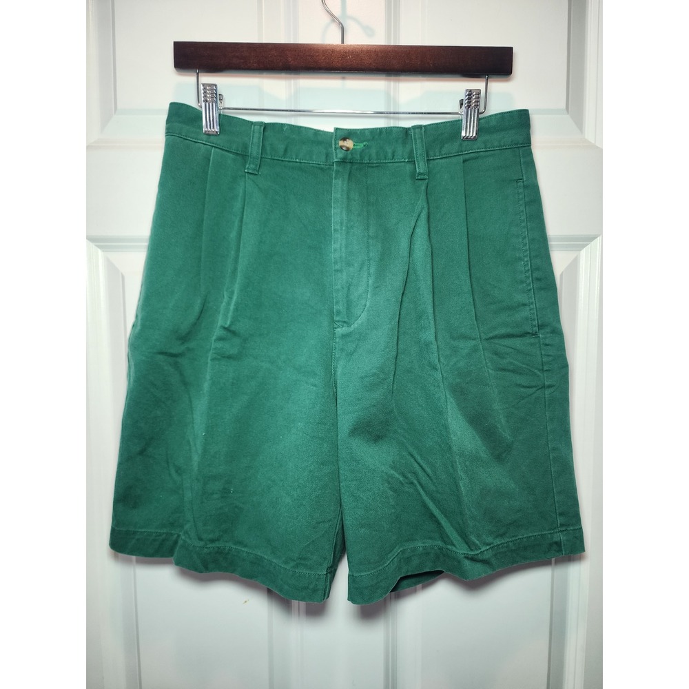 Vintage Tommy Hilfiger 90s Pleated Chino Shorts Green Mens 31 Cotton Twill 7"